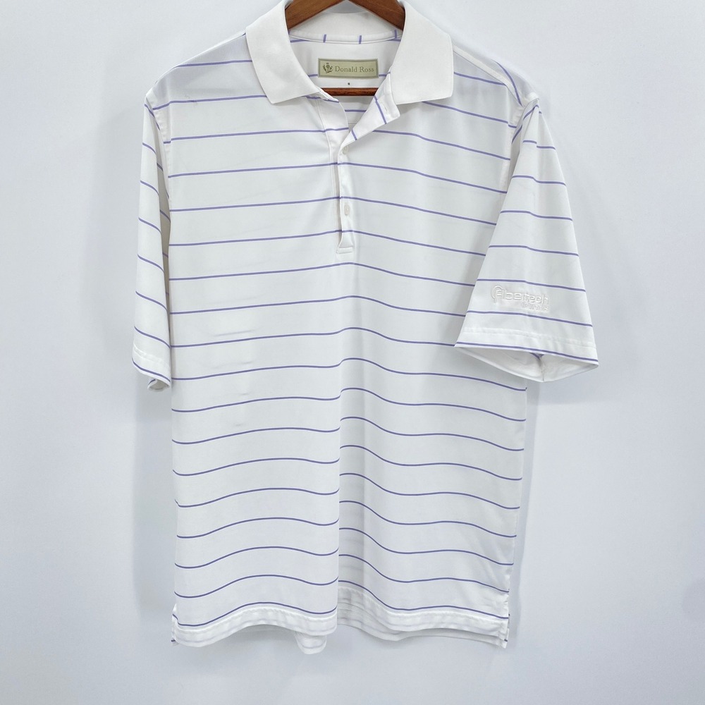 Donald Ross Polo Shirt Mens M White Purple Striped Golf Athletic Preppy